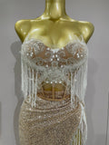 Sexy Luxury Sparkly Sequin Tassel Two Piece Set Women Evening Party Birthday Singer Performan Costume Nightclub Girl Outfit