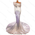White Elegant Mermaid Evening Dresses Long Sleeve Beading Off The Shoulder Women Formal Prom Wedding Gowns