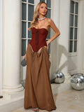 Vintage-Inspired Strapless Corset Top & Sheer Dress for Evening Dinners Party Gown