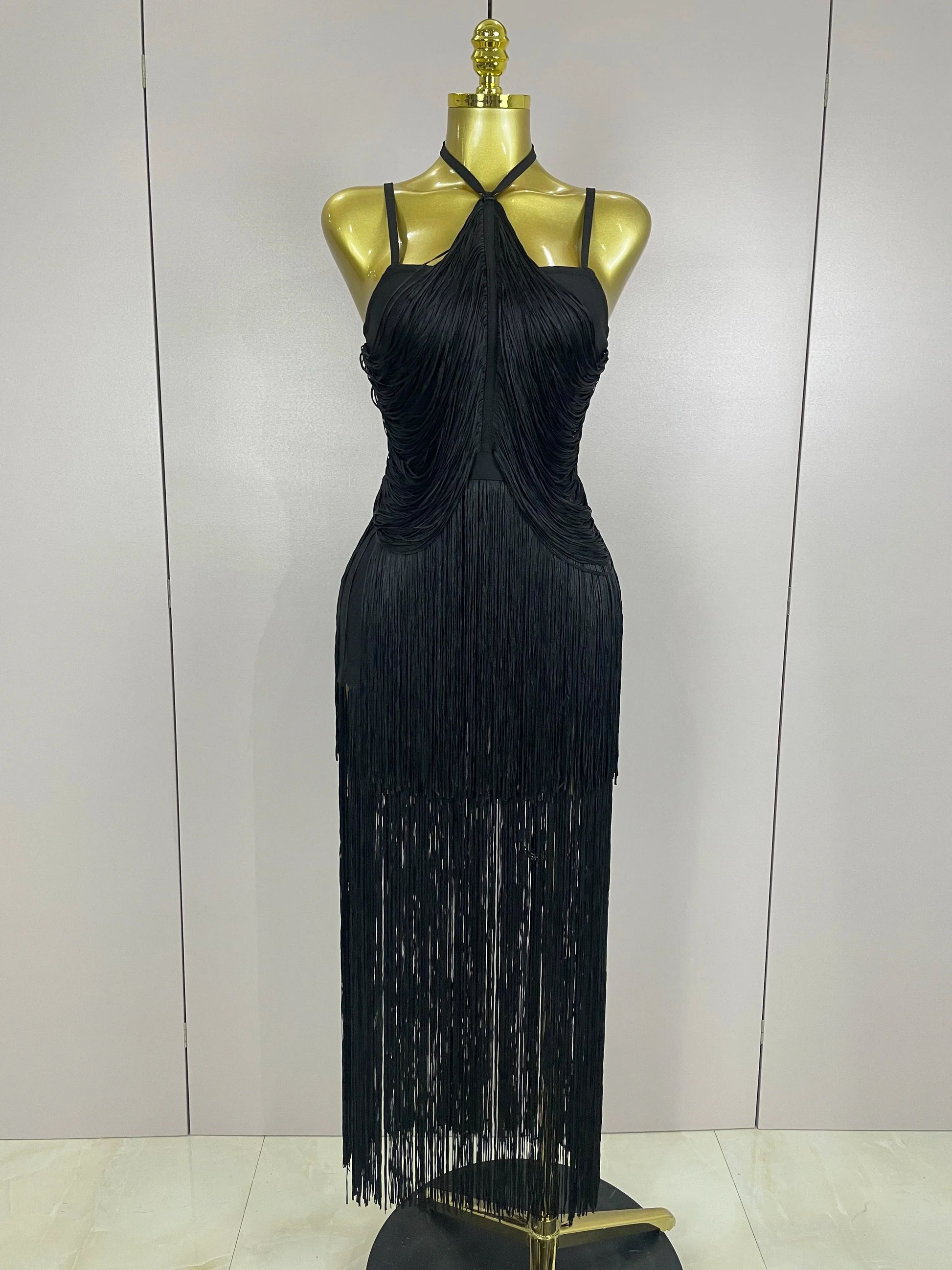Sexy Backless Green Tassel Ankle Bodycon Bandage Dress Women Celebrity Elegant Evening Club Luxury Birthday Party Outfit black
