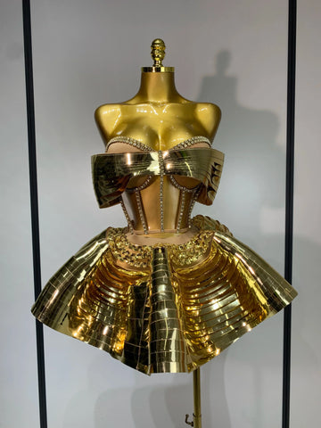 Women Stage Performance Costume Two Piece Set Silver Sequins Rhinestone Fancy Outfit Sexy Backless Shiny Birthday Party Dresses Gold