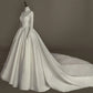 Muslim Elegant High-Neck Sequin Appliques Long Sleeves White Wedding Dress Ball Gown Floor Length Sweep Train Bridal Gown
