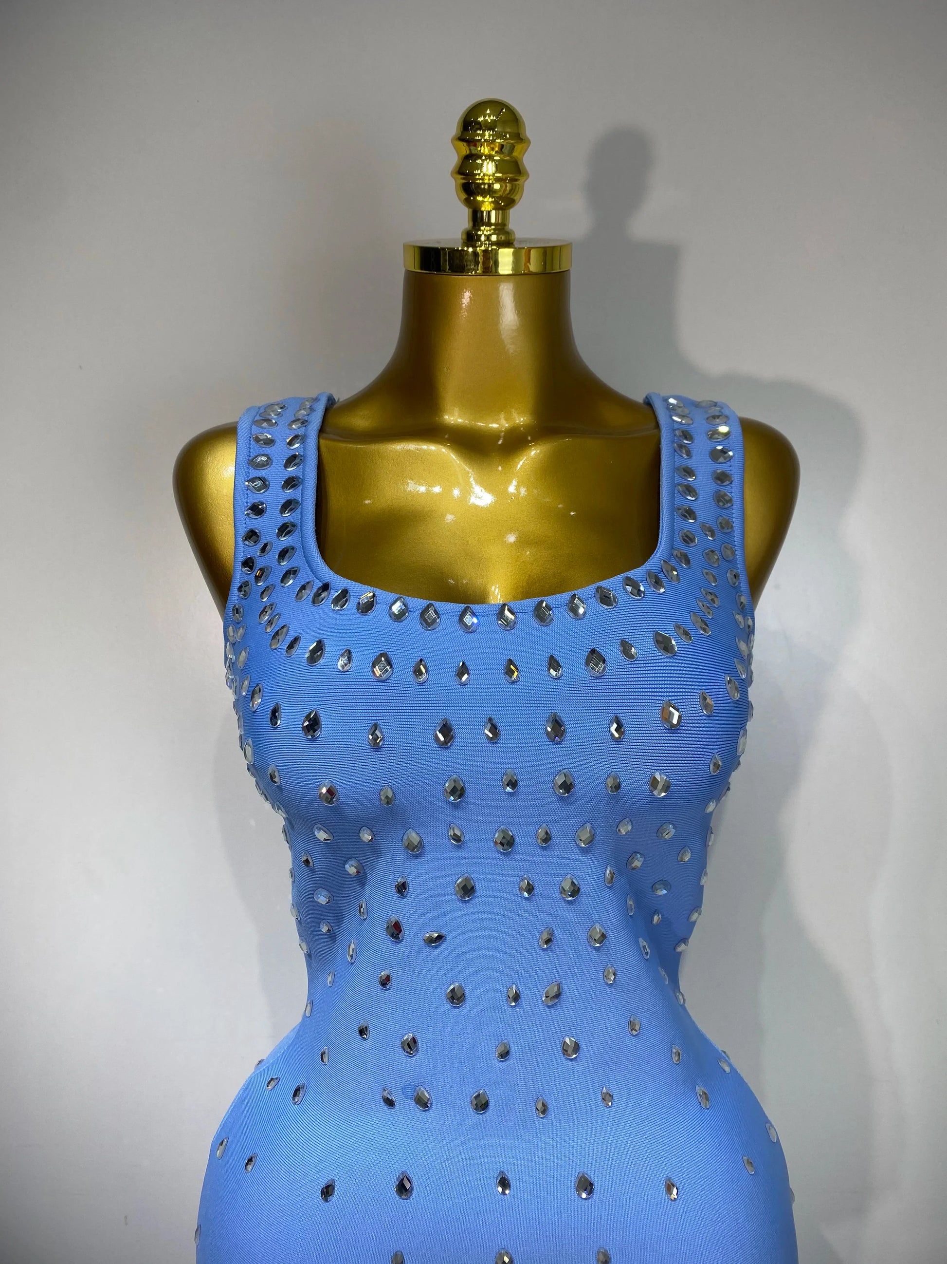 Women Sparkly Rhinestone Bandage Long Dress Elastic Sleeveless Bodycon High Street Evening Club Party Elegant Birthday Gowns