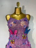 Sparkly Women Sexy Mesh See Through Dress Butterfly Purple Celebrity Luxury Birthday Nightclub Stage Outfit