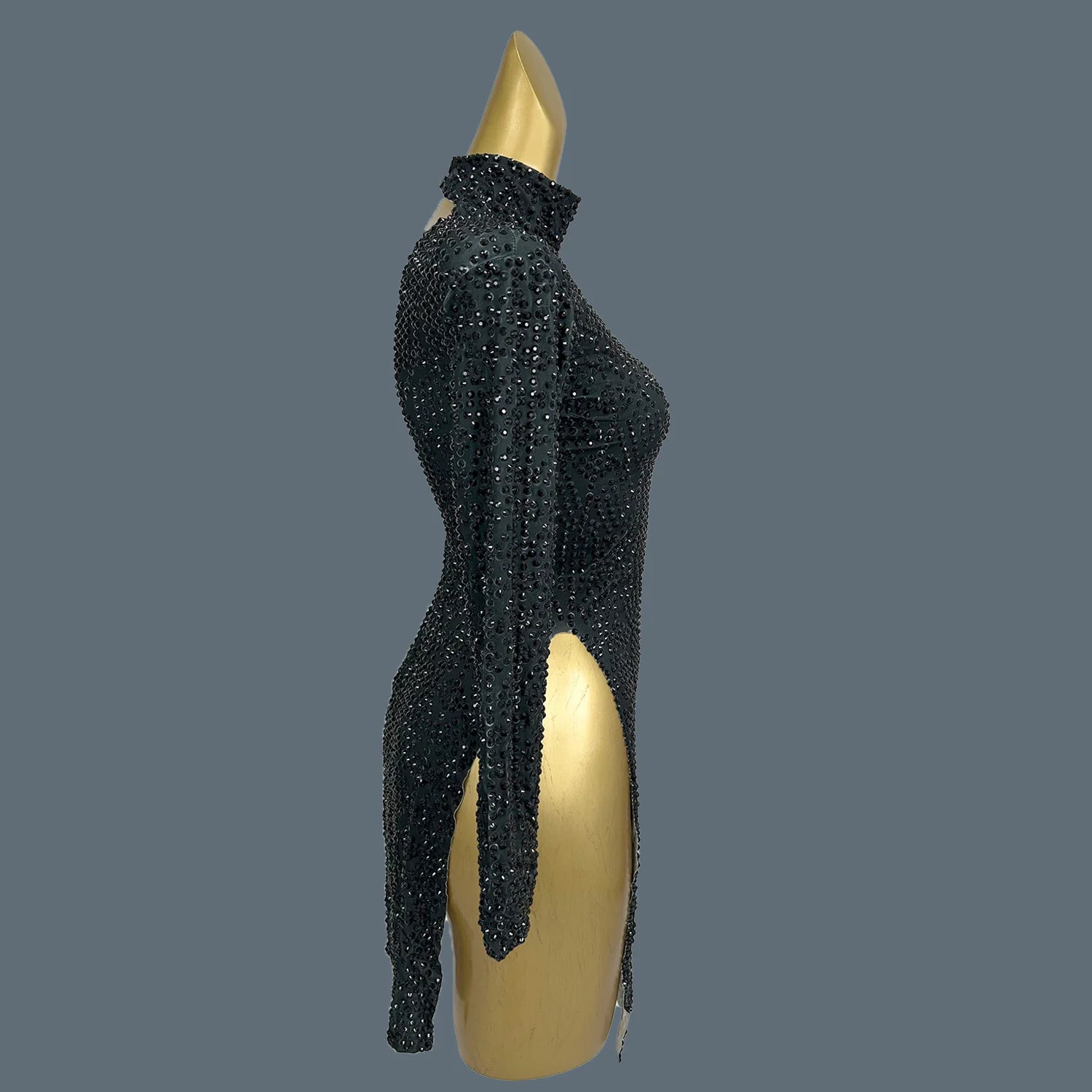 Sparkly Rhinestone High Slit Short Dress for Sexy Women Club Birthday Party Queen Asymmetrical Mini Dress Chic Dress Heizuan