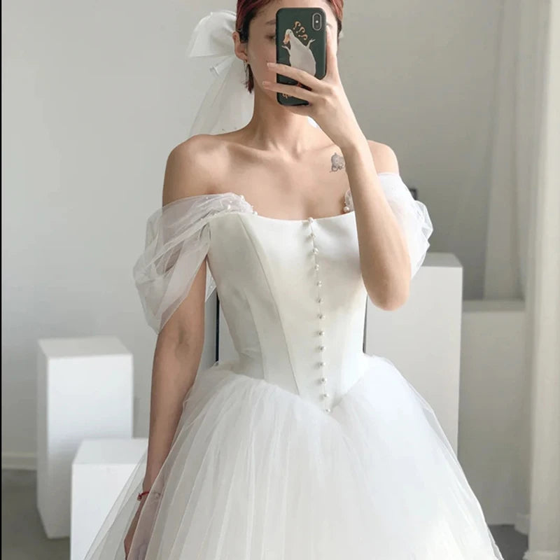 French Bride Wedding Dress Elegant Sexy White Strapless Ball Gown Evening Prom Dresses for Women Formal Graduation Party vestido