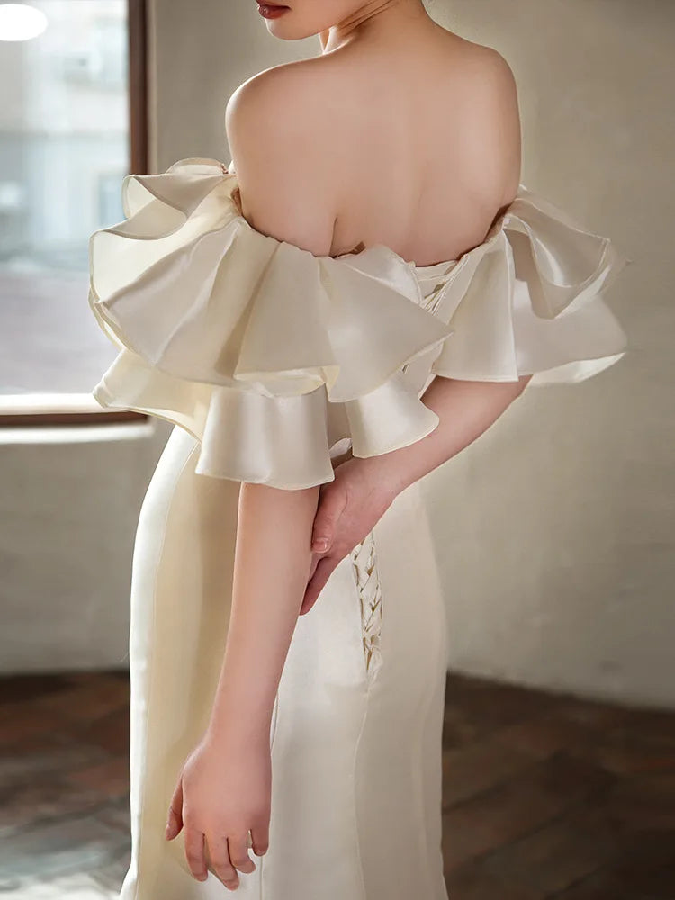 Gaun Perkahwinan Duyung Baru Satin Bridal Dress Classic V-Neck Vestido de Noiva Lace Up Trumpet Gaun Sesuaikan Robe De Mariee