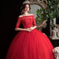 Gaun Perkahwinan Merah Elegant Boat Neck Vestido de Noiva Classic Lace Ball Gaun dari saiz plus jubah de Mariee