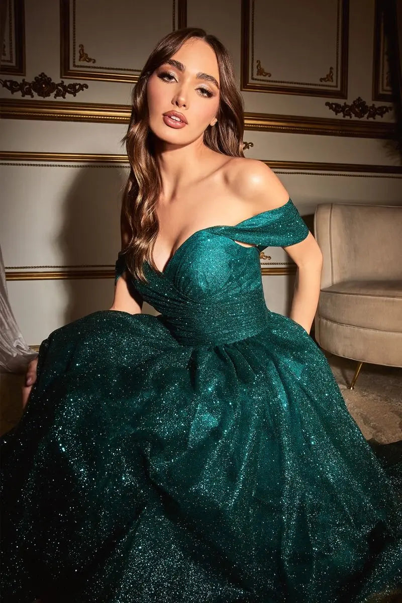 Sparkly Tulle Prom Dresses Glitters Bling Pleats Tea Length Off Shoulder Sweetheart A Line Formal Party Elegant Evening Gown