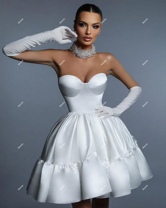 A-Line Mini Wedding Party Dresses Sweetheart Ruched Brides Gowns for Women Cocktail Dresses Simple Bridals Prom Gown