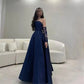 Dark Blue Vestidos De Noche With Removable Sleeve Satin Strapless Floor Lenght Prom Dress  فساتين السهرة