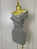 Women Sexy Jacquard Slash Neck Off Shoulder Bodycon Mini Bandage Dress Elegant Evening Birthday Party Dress