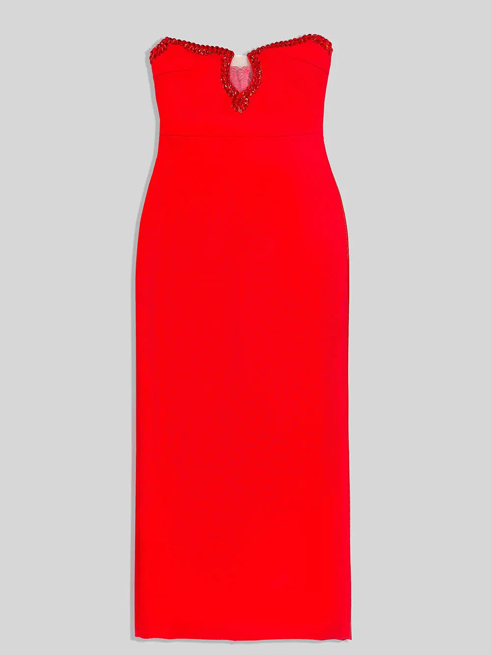 Sexy Women'S Light Luxury Bead Design Red Bandage Dress Strapless Sleeveless Bodycon Backless Long Dresses Party Vestidos