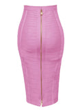 All Match Style 15 Colors Golden Zipper Package Hips Knee Length Bandage Skirt Fashion Office Lady Wear Woman Basics item Pink
