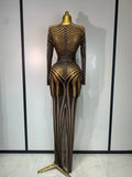 Women Sexy Mesh Perspective Shiny Diamond Dinner Dress Elegant Celebrity Evrning Party BirthdayDress Singer Stage Outfit