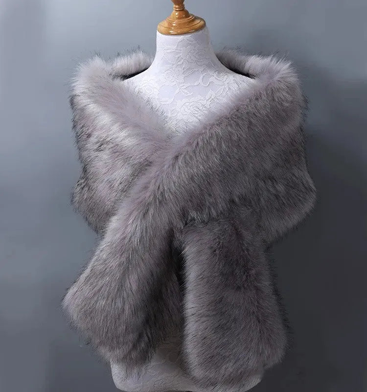 Brown Faux Fur Bridal Wrap Shawl 165x28cm Cape Cloak Winter Wedding Stole Color12 length165cm