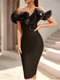 Elegant off shoulder Evening Dress Sexy Party Bandage Celebrity Night Club Women Cocktail Dresses Sleevelss Knee Length Luxury