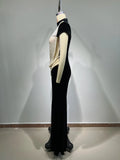 Pearl String Sexy Hollow Out Black Velvet Long Dress Elegant Woman Evening Party Dress Red Carpet Goddess Vestido