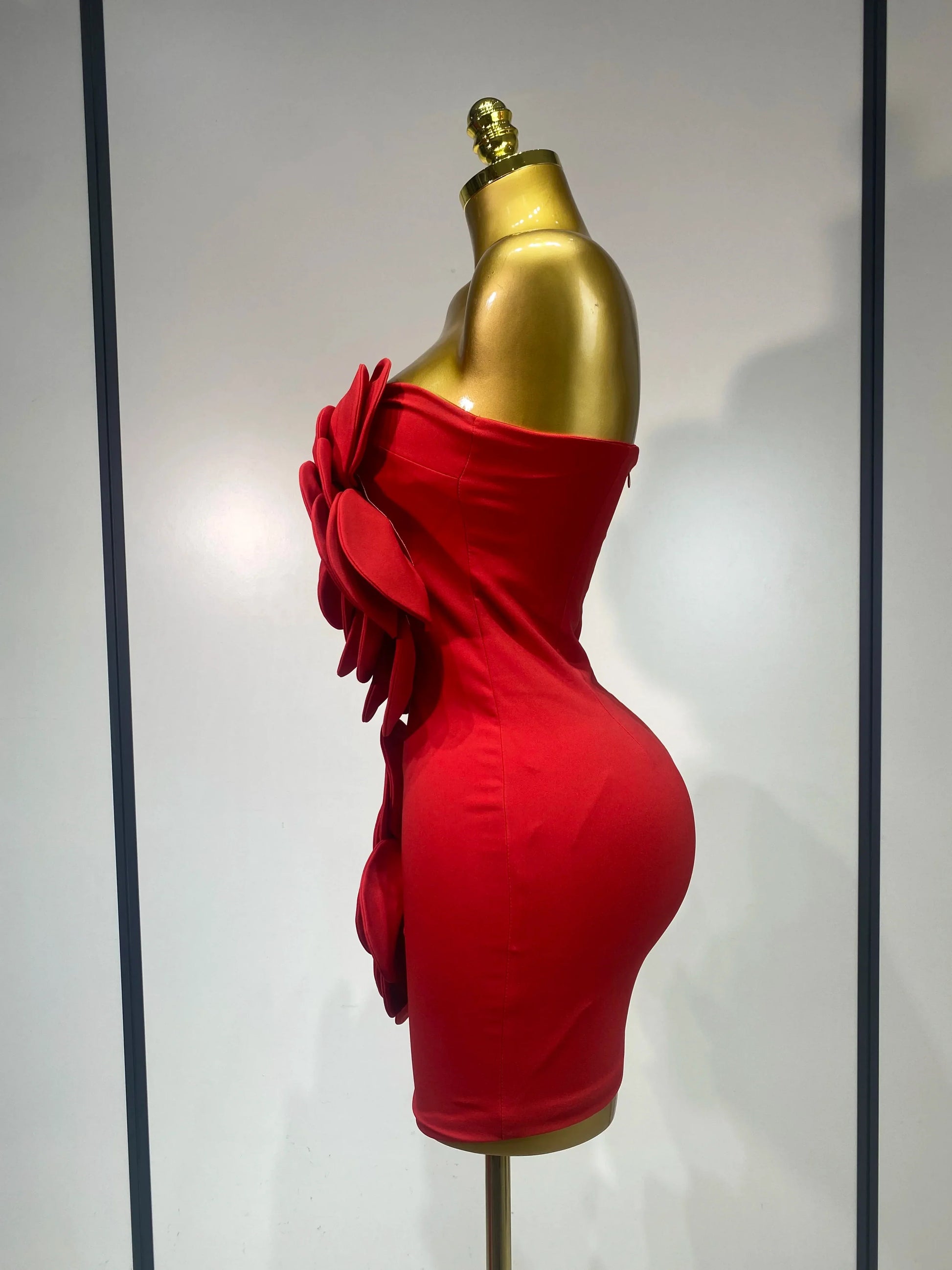 Women Sexy Strapless Backless Flower Red Mini Bodycon Dress Celebirty Elegant Evening Club Party Luxury Birthday Dresses