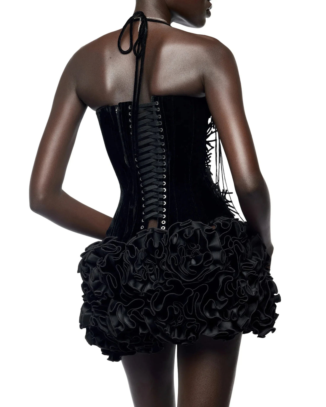 Black Red Color Women Sexy Strapless Laced-up Tops Florlas Bodycon Mini Skirt Set Celebrate Birthday Party Cocktail Dress black