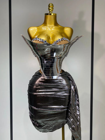 Sparkly Sliver Sequin Sexy Top Two Pieces Set Women Celebrate Party Luxury Birthday NightClub Performance Dancer Stage Outfit Silver