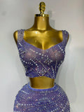 Sparkly Rhinestones Top Long Skirt Two Pieces Set Women Celebirty Luxury Birthday Dress Nightclub Stage Performance Costume