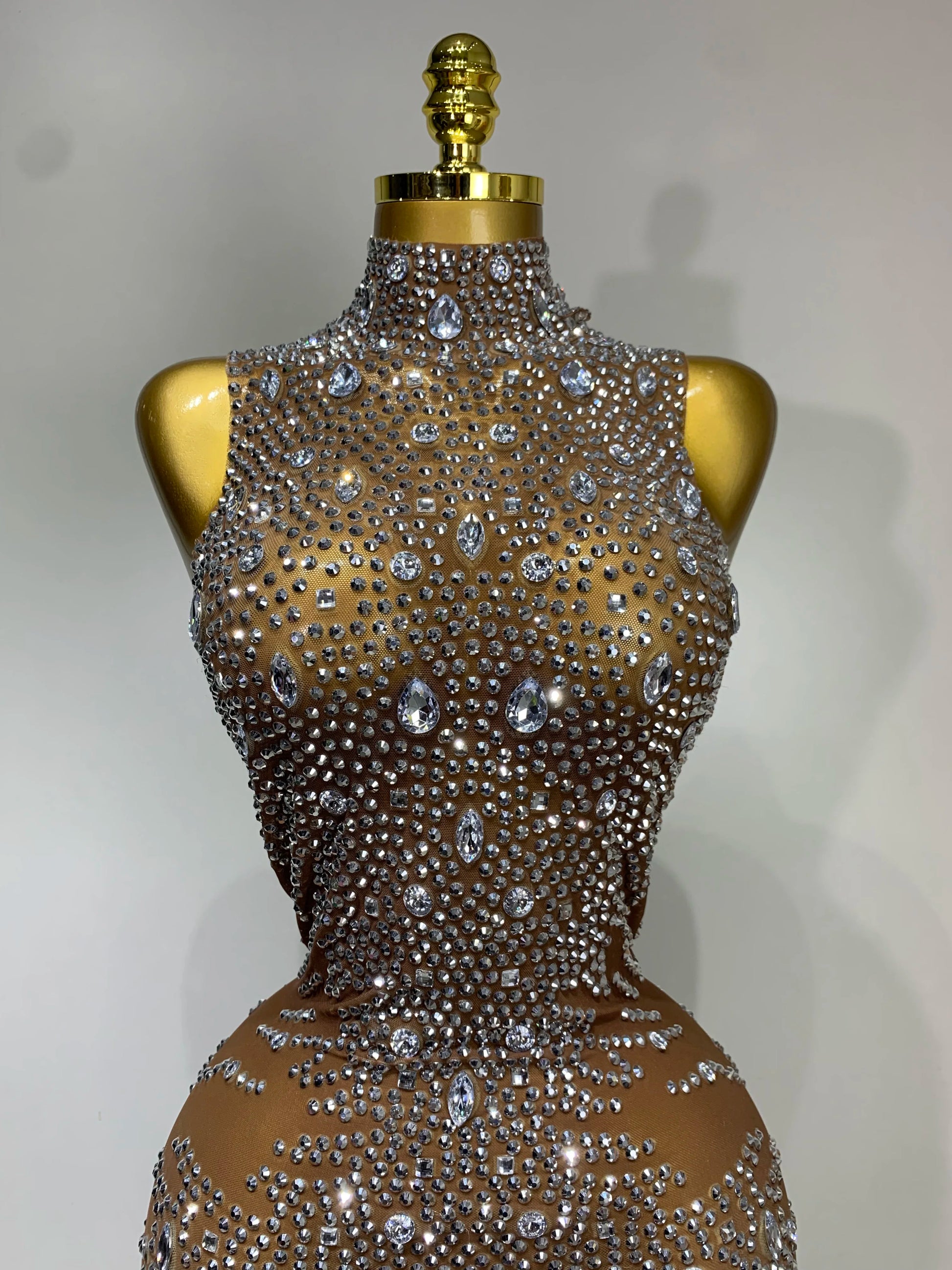 Luxury Rhinestones Jumpsuit Women Sexy Mesh See Through Performance Dance Costume Celebrate Club Birthday Party Stage Outfit