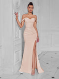 Cocktail Dress For Women Off Shoulder Sexy Floor Length Party Evening Night Outfit Club Formal Wedding Guest Maxi Gala Vestidos APRICOT