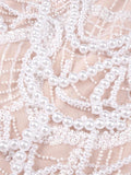 Beige Spilced Folds Short Dress Off The Shoulder Pearl Sequins Beading Chains Mini Cocktail Evening Party Vestido