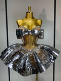 Women Stage Performance Costume Two Piece Set Silver Sequins Rhinestone Fancy Outfit Sexy Backless Shiny Birthday Party Dresses Silver