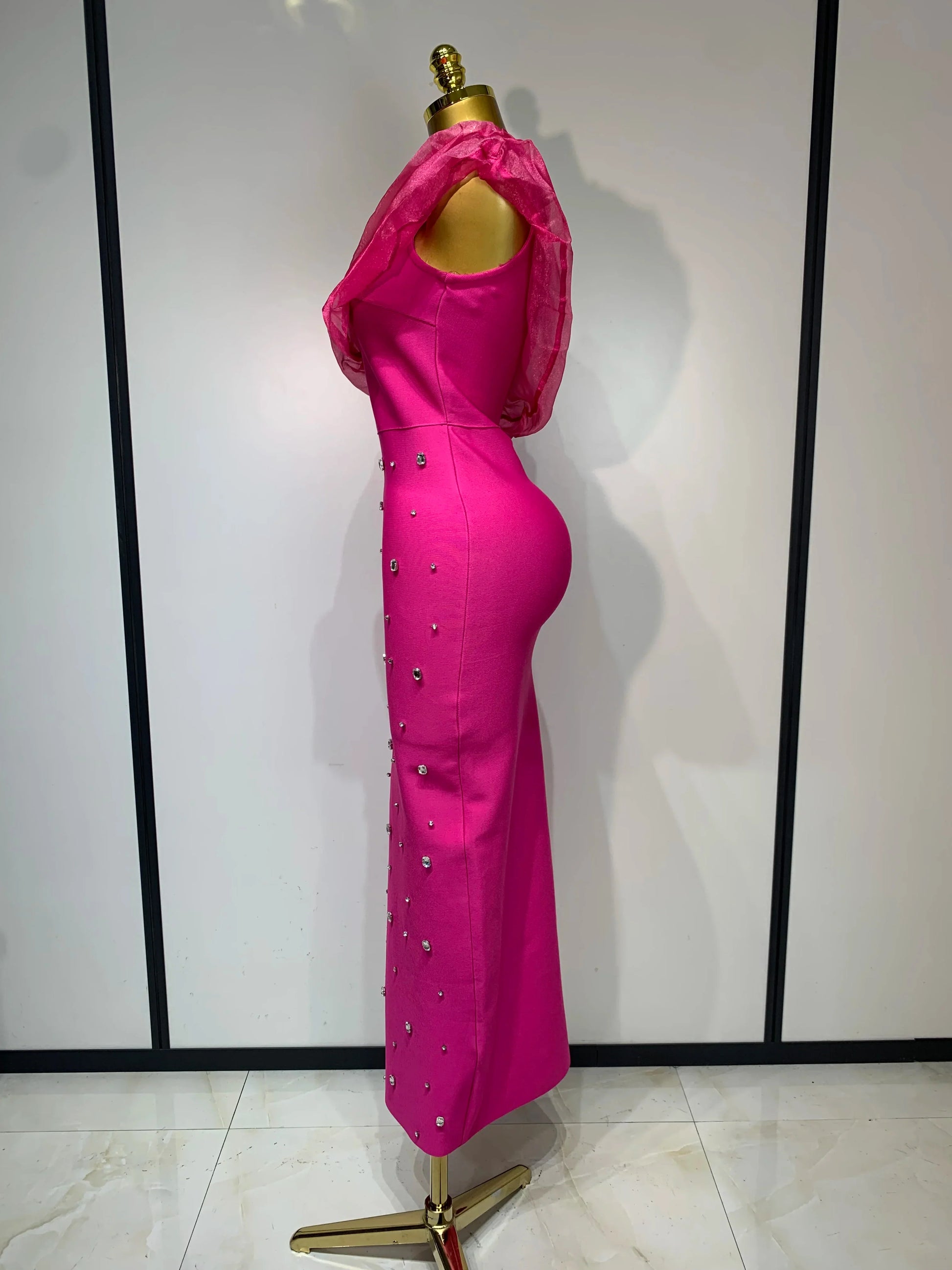 Women Sexy One Shoulder Shinning Crystal Bodycon Bandage Long Dress Celebrate Birthday Elegant Evening Party Club Outfit