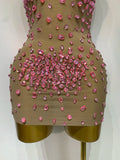 Luxury Rhinestones Backless Mini Dress Women Sexy Mesh Transparent Celebrate Evening Birthday Photo Shoot Perform Stage Outfit