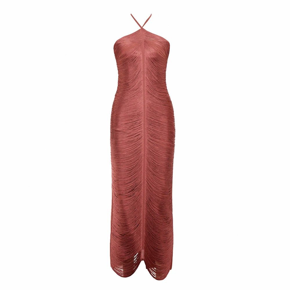 Opulent Fashion Halter Neck Sleeveless Dress for a High-End Black-Tie Event Evening Gown CORAL RED