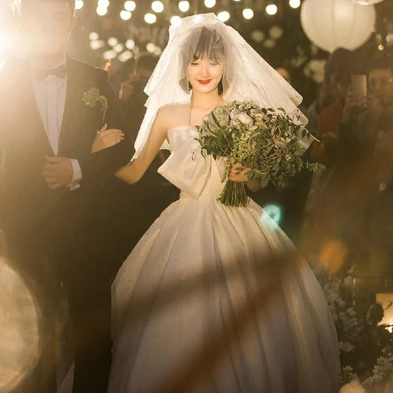 Crepé blanco de lujo, dulce arco sencillo, sin tirantes, Maxi vestidos de novia para boda, elegante, largo, presentador de noche, vestido Formal para mujeres embarazadas