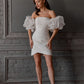 White Glitter Mini Prom Dresses Strapless Short vestidos de noche Elegant Detachable Puffy Sleeves Formal Evening