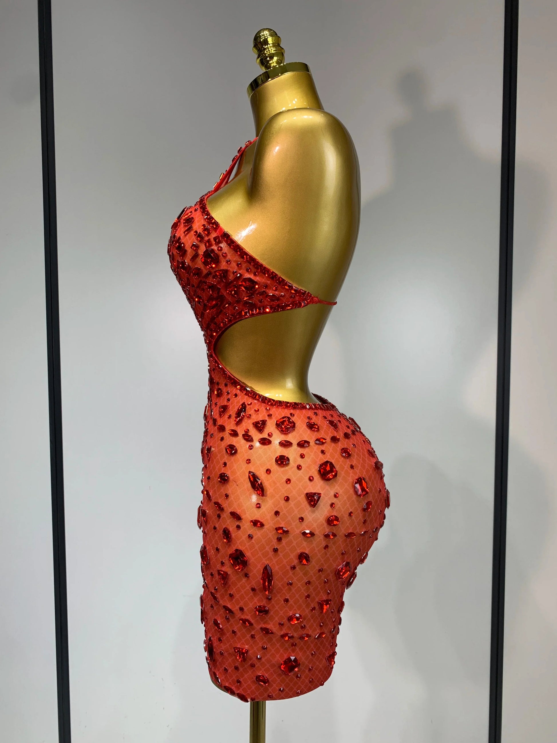 Women Sexy Backless See Through Sparkly Diamond Evening Prom Gown Luxury Birthday Celebrate Stage Nightclub Hotwife Outfit