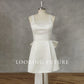 Mini robe de mariée civile courte avec nœud pour femmes, sans manches, col carré, ligne a, robe de mariée Simple, dos ouvert