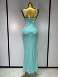 Women Sexy Sling V Neck Appliques Sequines Glitter Bodycon Long Dresses Luxury Birthday Party Celebrity Evening Prom Gown