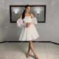 Błyszczące organza A-line krótkie suknie ślubne Puff rękawy narzeczone sukienki na imprezę dla kobiet Długość kolana