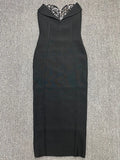 Sexy Women'S Light Luxury Sequin Rhinestone Tassel Design Bandage Dress Strapless Sleeveless Bodycon Backless Midi Dresses black
