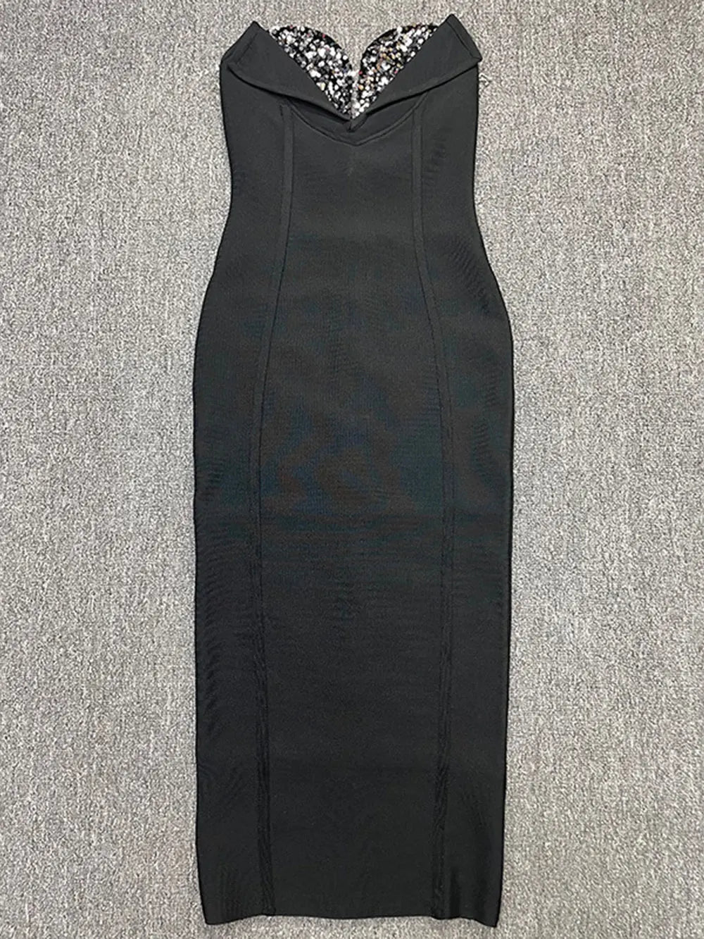 Sexy Women'S Light Luxury Sequin Rhinestone Tassel Design Bandage Dress Strapless Sleeveless Bodycon Backless Midi Dresses black