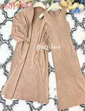 Casual Solid Knitted Sweater Long Dress Set Women Long Sleeve Loose Long Cardigan Coat&Sleeveless Mid length Dress Two Piece Set Khaki