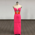 Black & Pink Sexy Strapless Hollow Out Diamond High Slit Shinning Rhinestones Bandage Long Dress Bodycon Celebrity Dress HOT PINK