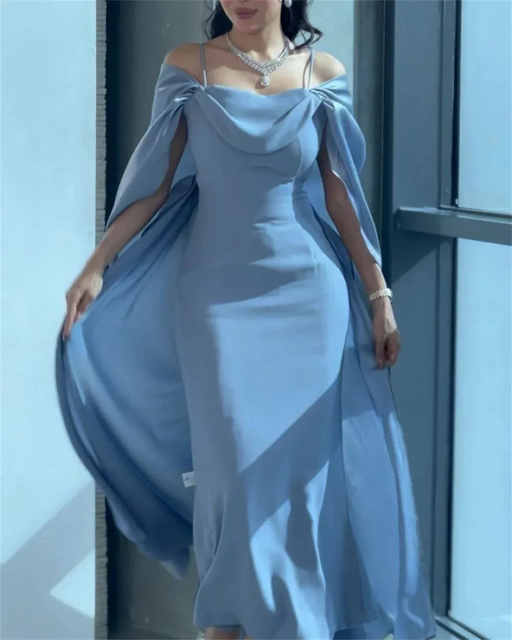 Elegantly Bow Sleeves Back Cape فساتين سهره فاخره Nobility Trumpet Prom Dresses Sexy Sling Mermaid Vestidos De Noche