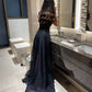 Black Strapless A-line Vestidos De Noche Sexy Side Split Prom Gown Silk Chiffon Prom Dress Sleeveless فساتين السهرة