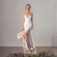 Popular V-neck Satin Sheath A Line Wedding Dresses Side Slit Button Back Boho Beach Bridal Grown Robe de Mariage