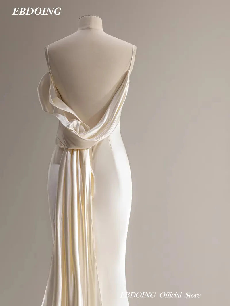 Pakaian Perkahwinan Mermaid untuk Pengantin Satin Strapless Dengan Tali Spaghetti Backless Custom Made Plus Vestidos de Novias