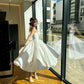 Pakaian Pesta Perkahwinan A-Line Midi Kekasih Gaun Pengantin Teh Lengan Teh Lengan Panjang Mudah untuk Wanita