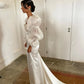 Generous Mermaid Wedding Dresses Square Collar Long Puff Sleeves Brides Gowns Sweep Train Evening Dresses for Women