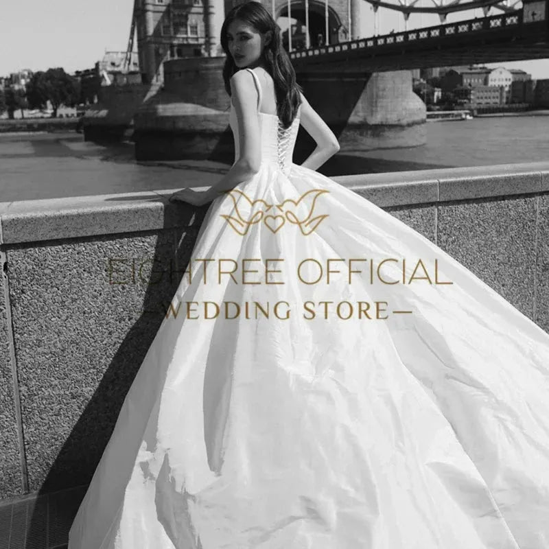 White A-Line Wedding Dresses Square Collar Sleeveless Long Bride Dress Boho Beach Wedding Prom Gowns Custom Size